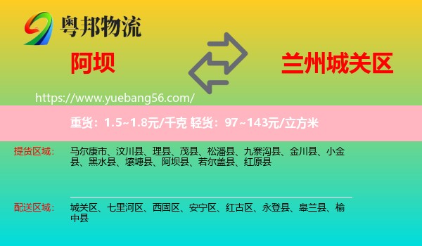 阿壩到城關(guān)區(qū)物流