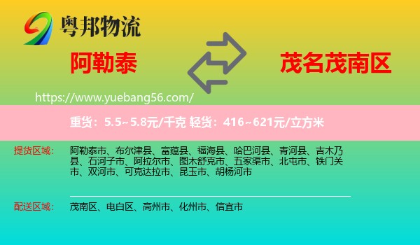 阿勒泰到茂南區(qū)物流