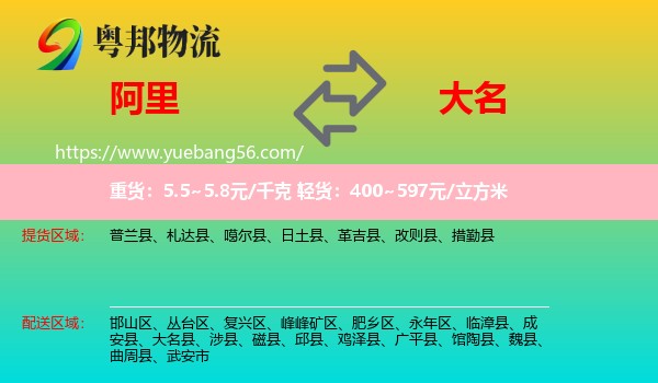 阿里到大名縣物流