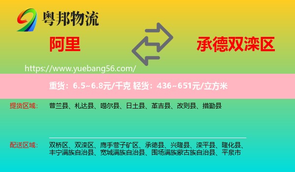 阿里到雙灤區(qū)物流