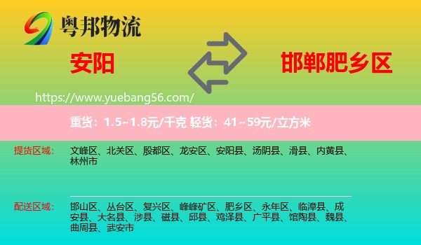 安陽(yáng)到肥鄉(xiāng)區(qū)物流