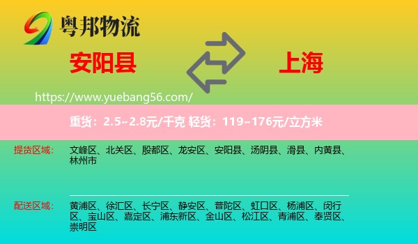 安陽縣到上海物流
