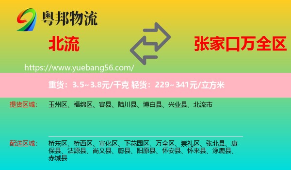 北流市到萬全區(qū)物流