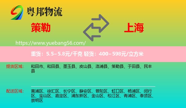 策勒縣到上海物流