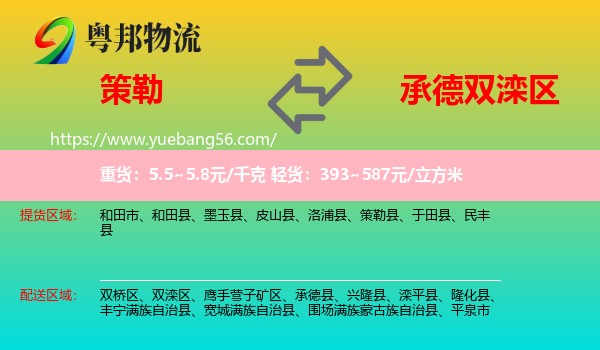 策勒縣到雙灤區(qū)物流