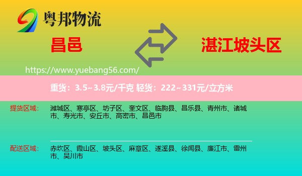 昌邑市到坡頭區(qū)物流