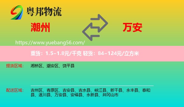 潮州到萬安縣物流