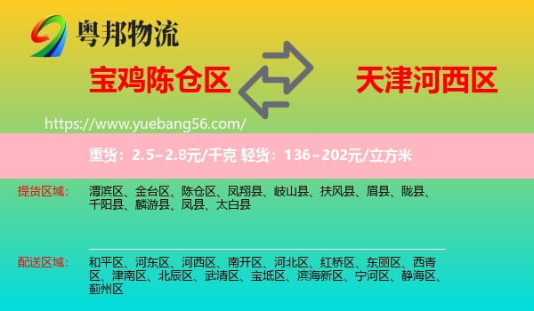 陳倉區(qū)到河西區(qū)物流