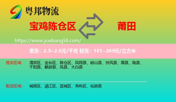 陳倉(cāng)區(qū)到莆田物流