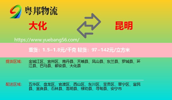 大化縣到昆明物流
