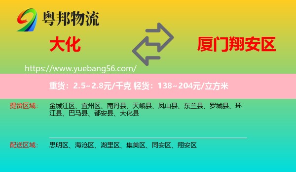 大化縣到翔安區(qū)物流