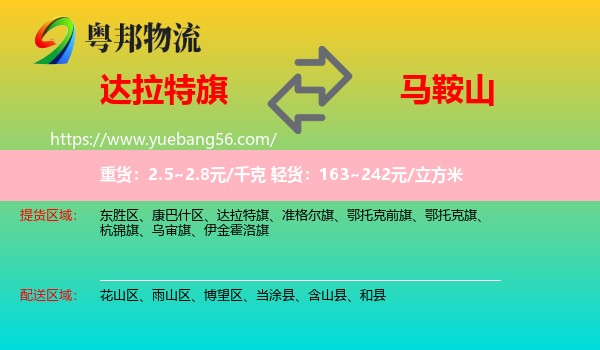 達拉特旗到馬鞍山物流