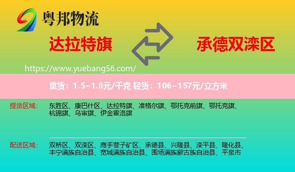 達拉特旗到雙灤區(qū)物流