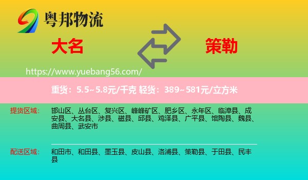 大名縣到策勒縣物流