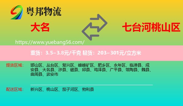 大名縣到桃山區(qū)物流