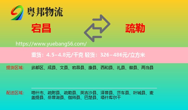 宕昌縣到疏勒縣物流