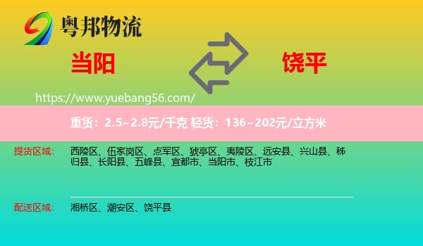 當(dāng)陽(yáng)市到饒平縣物流