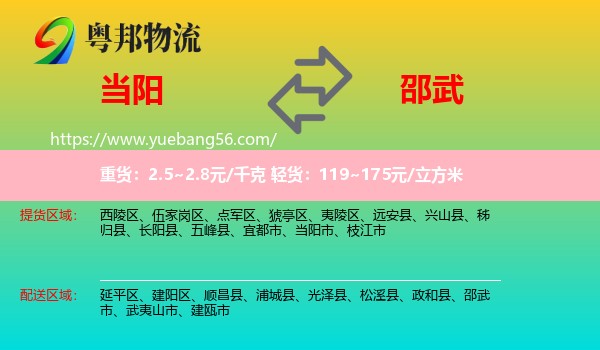 當(dāng)陽(yáng)市到邵武市物流