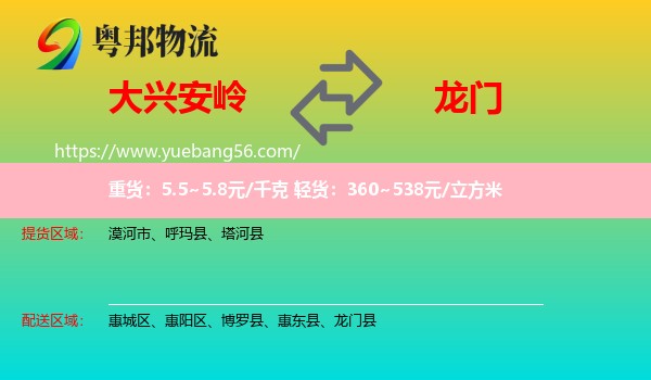 大興安嶺到龍門縣物流