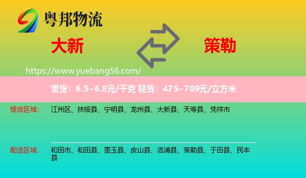大新縣到策勒縣物流