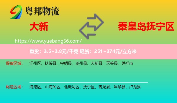 大新縣到撫寧區(qū)物流