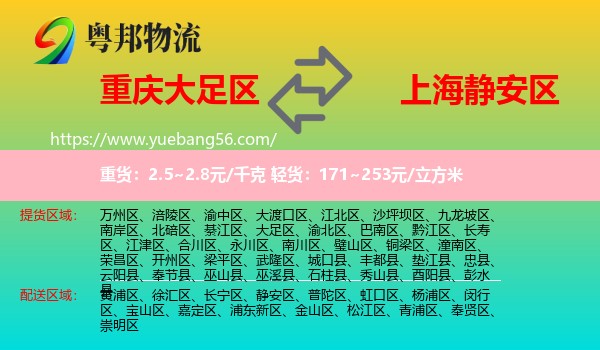 大足區(qū)到靜安區(qū)物流