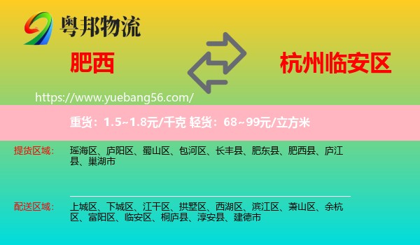 肥西縣到臨安區(qū)物流