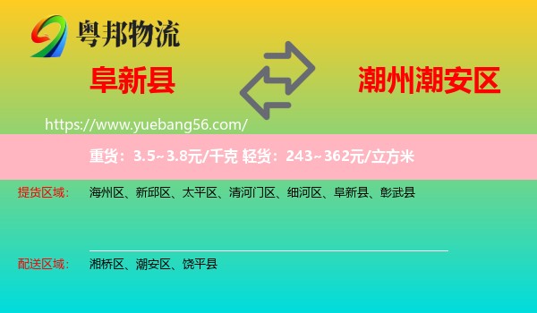 阜新縣到潮安區(qū)物流