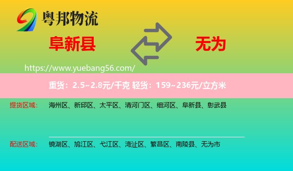 阜新縣到無為市物流