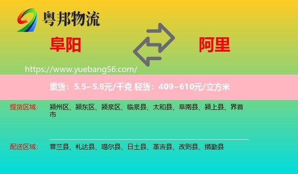 阜陽到阿里物流