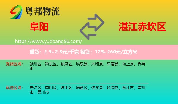 阜陽(yáng)到赤坎區(qū)物流
