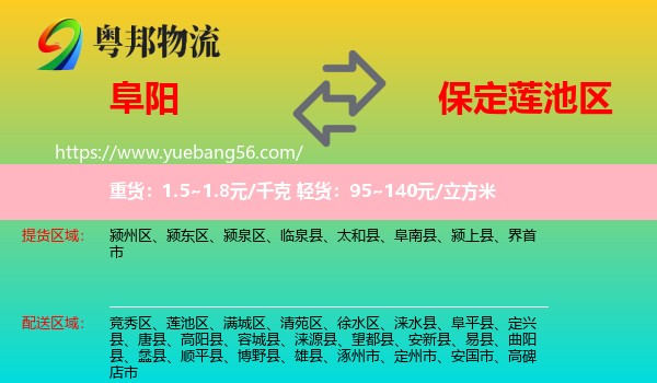 阜陽(yáng)到蓮池區(qū)物流