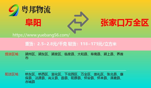 阜陽(yáng)到萬全區(qū)物流
