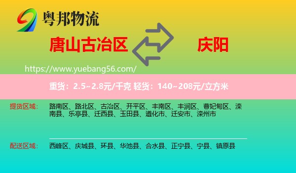 古冶區(qū)到慶陽物流