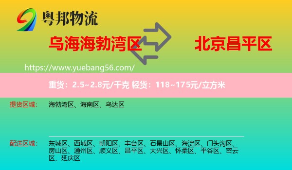 海勃灣區(qū)到昌平區(qū)物流