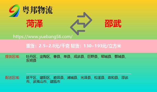 菏澤到邵武市物流