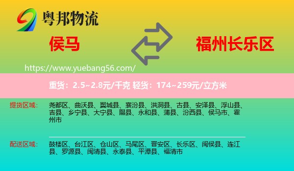 侯馬市到長樂區(qū)物流