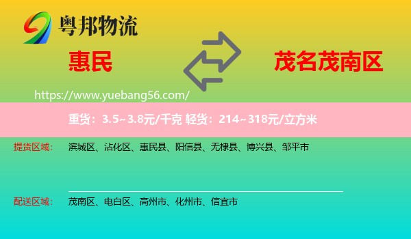 惠民縣到茂南區(qū)物流