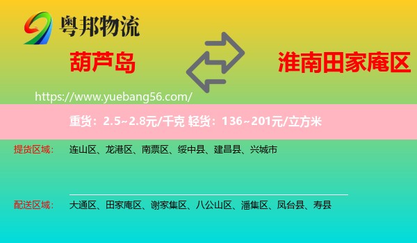 葫蘆島到田家庵區(qū)物流