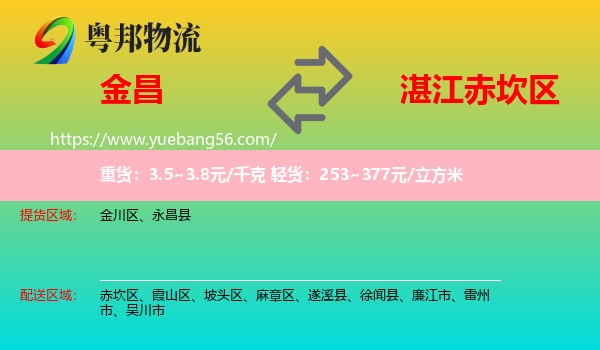 金昌到赤坎區(qū)物流