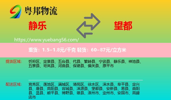 靜樂縣到望都縣物流