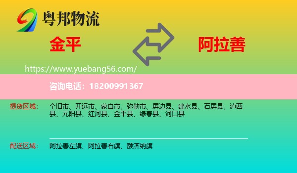 金平縣到阿拉善盟物流