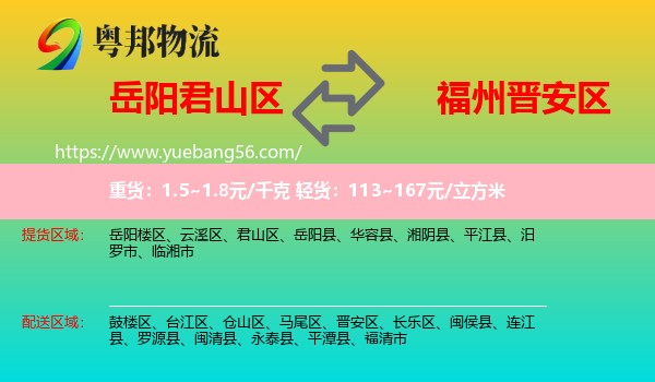 君山區(qū)到晉安區(qū)物流