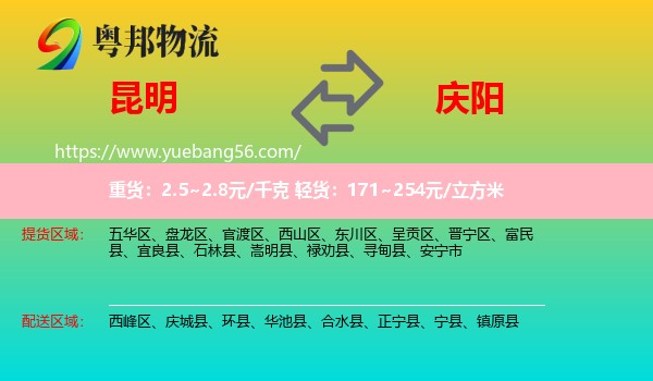 昆明到慶陽物流