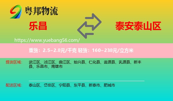 樂昌市到泰山區(qū)物流