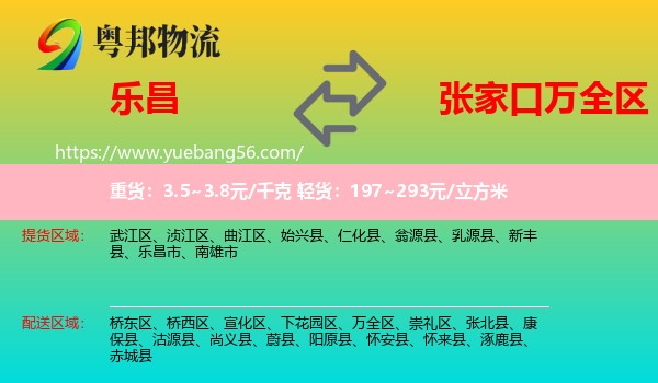 樂昌市到萬全區(qū)物流