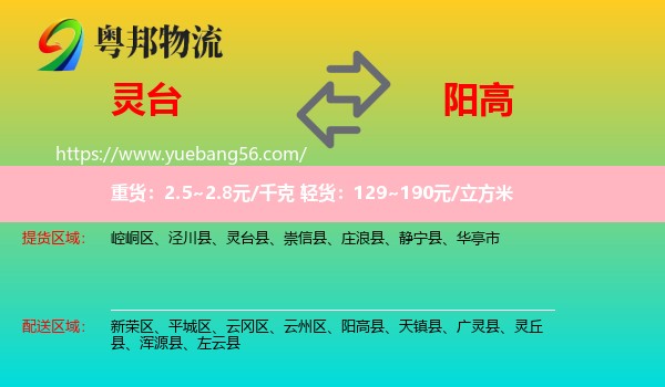 靈臺縣到陽高縣物流