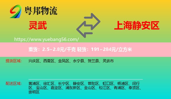 靈武市到靜安區(qū)物流