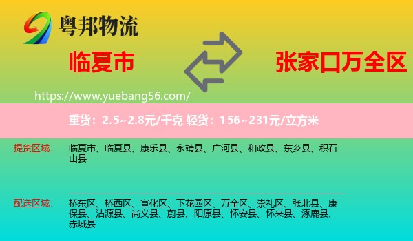 臨夏市到萬全區(qū)物流