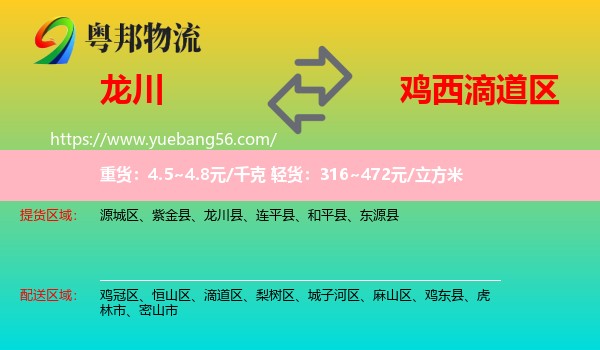 龍川縣到滴道區(qū)物流